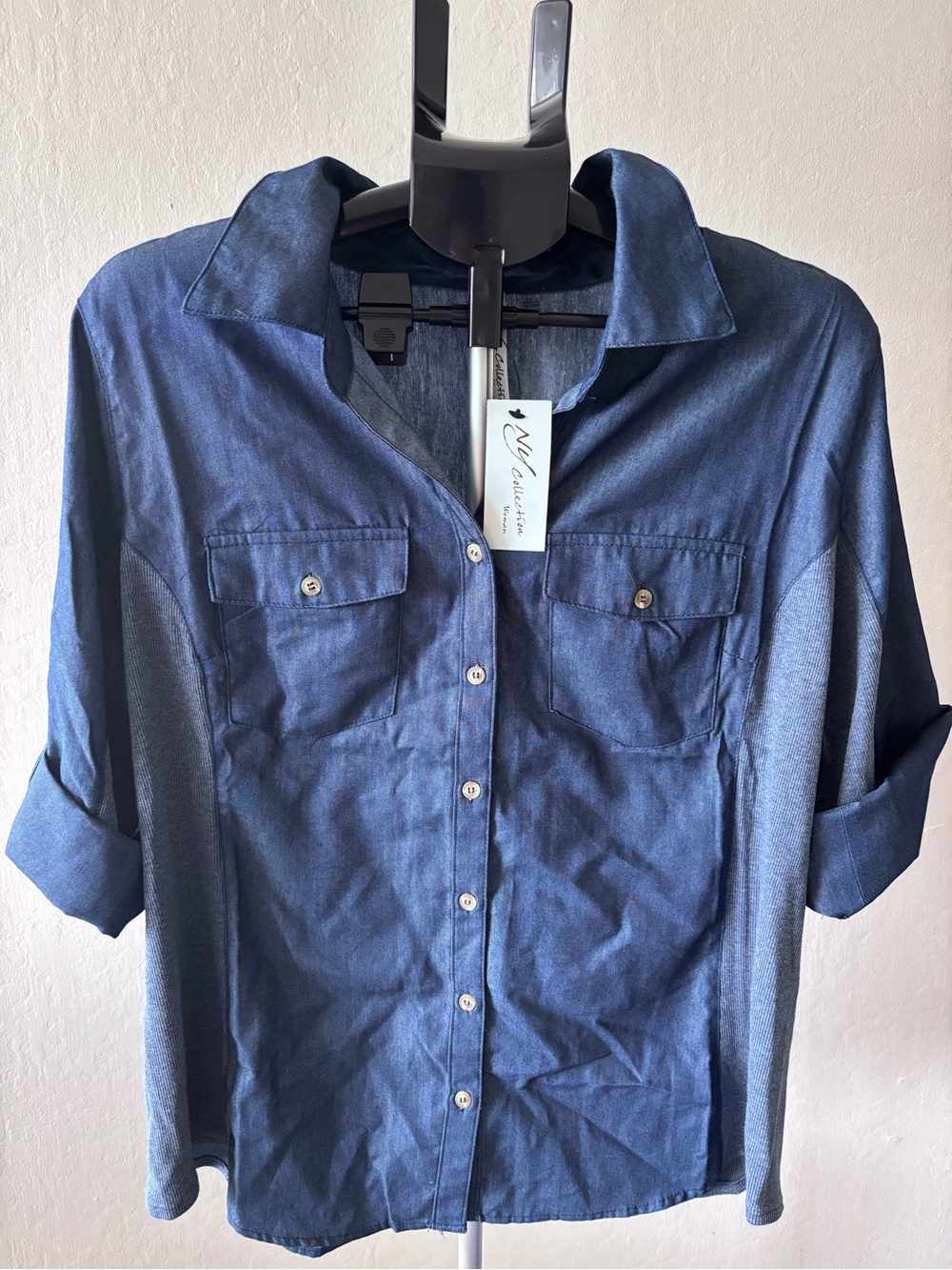 Womens Navy Blue Button-Front Shirt - NY Collection